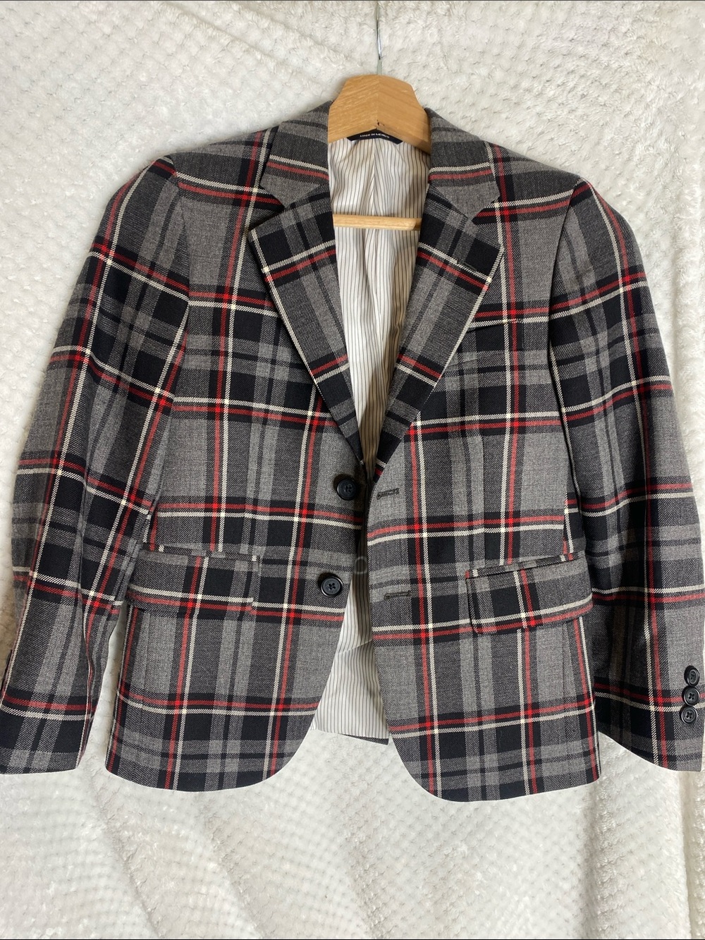 Brooks Brothers Wool Boys Blazer Jacket Gray Red & Black Plaid